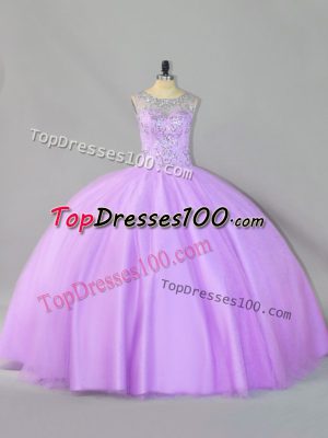 Lavender Tulle Zipper Scoop Sleeveless Floor Length Ball Gown Prom Dress Sequins