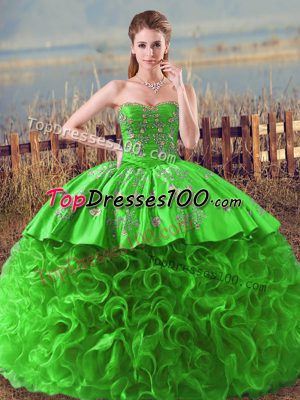Sweetheart Neckline Embroidery and Ruffles Sweet 16 Dresses Sleeveless Lace Up