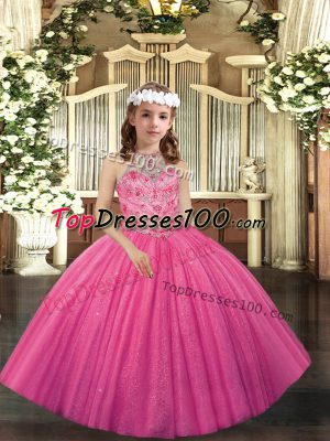 Custom Design Tulle Sleeveless Floor Length Pageant Dress for Teens and Appliques