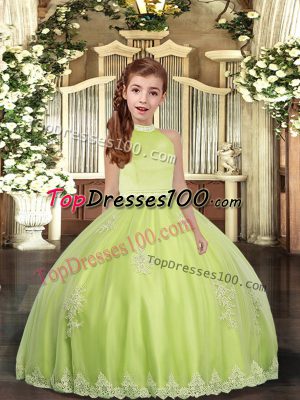 Yellow Green Sleeveless Tulle Backless Girls Pageant Dresses for Party and Sweet 16 and Wedding Party