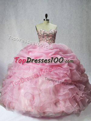 Exceptional Sleeveless Lace Up Floor Length Beading and Ruffles and Pick Ups Quinceanera Gown