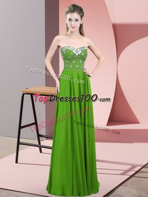 Pretty Green Empire Chiffon Sweetheart Sleeveless Beading Floor Length Zipper Prom Party Dress