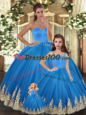Custom Made Blue Sweetheart Lace Up Embroidery Quinceanera Dresses Sleeveless