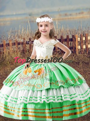 Perfect Green Off The Shoulder Neckline Embroidery Pageant Dress for Womens Sleeveless Lace Up
