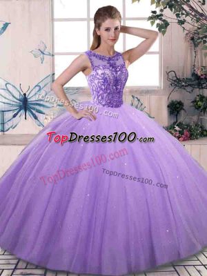 New Style Lavender Sleeveless Floor Length Beading Lace Up Vestidos de Quinceanera