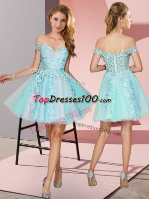 Lace Court Dresses for Sweet 16 Aqua Blue Zipper Sleeveless Mini Length