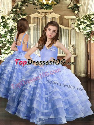 Lavender Straps Neckline Ruffled Layers Child Pageant Dress Sleeveless Lace Up