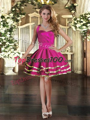 Admirable Fuchsia Dress for Prom Prom and Party with Ruffled Layers Strapless Sleeveless Lace Up