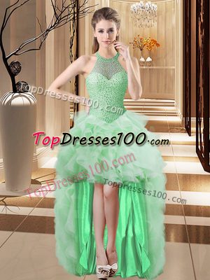 Stylish Apple Green Sleeveless Tulle Lace Up Evening Dress for Prom and Party
