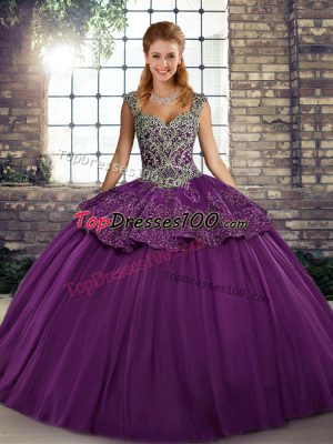 Vintage Sleeveless Lace Up Floor Length Beading and Appliques 15th Birthday Dress