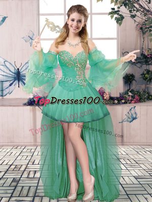 Sleeveless Lace Up High Low Beading Celebrity Prom Dress