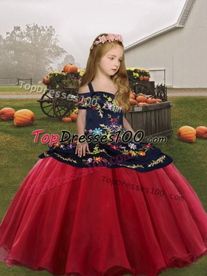 Beautiful Coral Red Ball Gowns Embroidery Custom Made Pageant Dress Lace Up Organza Sleeveless Floor Length