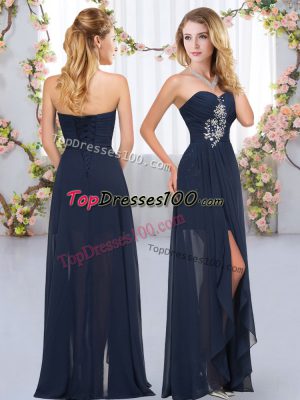 Captivating Navy Blue Quinceanera Court Dresses Wedding Party with Beading and Ruffles Sweetheart Sleeveless Lace Up