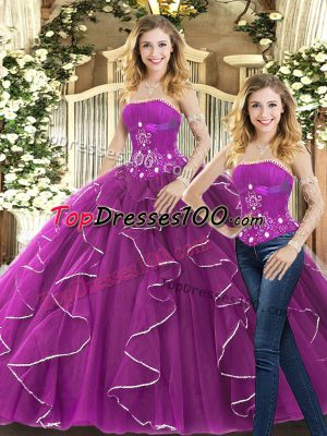 Custom Designed Purple Quince Ball Gowns Strapless Sleeveless Lace Up