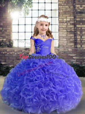 Affordable Floor Length Purple Pageant Dresses Fabric With Rolling Flowers Sleeveless Beading and Ruching