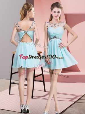 Dazzling Mini Length Empire Sleeveless Light Blue Dress for Prom Backless