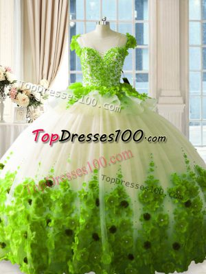 Custom Fit Scoop Sleeveless Tulle Ball Gown Prom Dress Hand Made Flower Zipper