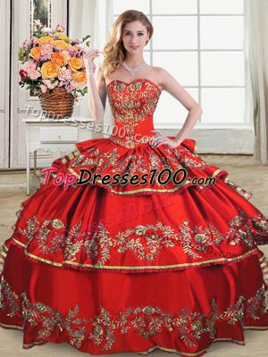 Pretty Satin and Organza Sleeveless Floor Length Quinceanera Dress and Embroidery and Ruffled Layers