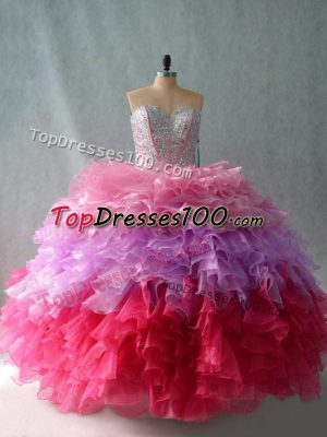 Multi-color Sleeveless Floor Length Beading and Ruffles Lace Up Sweet 16 Quinceanera Dress