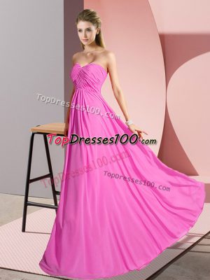 Shining Rose Pink Evening Wear Prom and Party with Ruching Sweetheart Sleeveless Lace Up