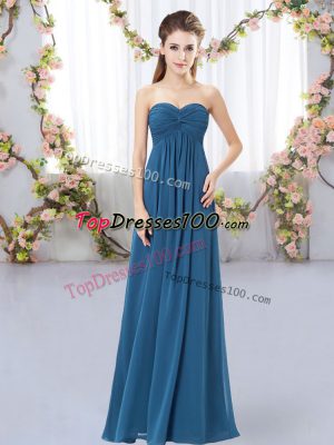 Fancy Sleeveless Chiffon Floor Length Zipper Quinceanera Court Dresses in Teal with Ruching