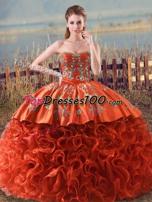 Ideal Fabric With Rolling Flowers Sleeveless Floor Length 15 Quinceanera Dress Brush Train and Embroidery and Ruffles