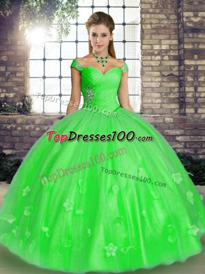 Lovely Green Off The Shoulder Neckline Beading and Appliques Quinceanera Gowns Sleeveless Lace Up