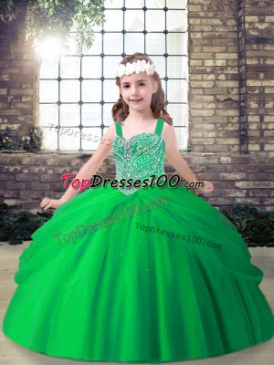 Lace Up Straps Beading and Pick Ups Custom Made Pageant Dress Tulle Sleeveless