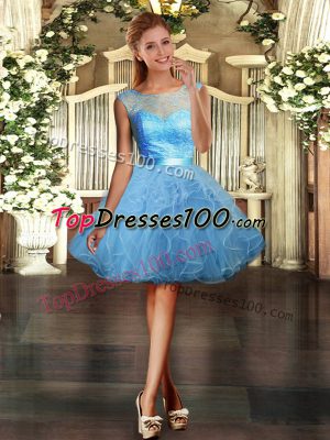 Custom Made Light Blue Sleeveless Tulle Backless Dress for Prom for Prom and Party