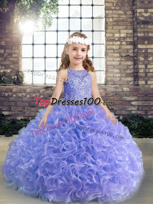 Perfect Ball Gowns Little Girl Pageant Dress Lavender Scoop Fabric With Rolling Flowers Sleeveless Floor Length Lace Up