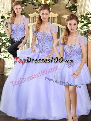 Great Lavender Sweet 16 Dresses Military Ball and Sweet 16 and Quinceanera with Beading and Appliques Strapless Sleeveless Lace Up