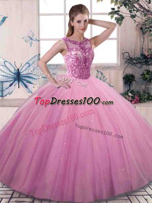 Latest Sleeveless Lace Up Floor Length Beading Sweet 16 Dress