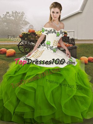 Luxury Tulle Sleeveless Floor Length Sweet 16 Quinceanera Dress and Embroidery and Ruffles