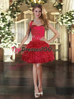 Modern Ruffles Winning Pageant Gowns Wine Red Lace Up Sleeveless Mini Length