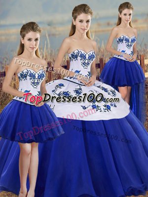Ball Gowns Quinceanera Dress Royal Blue Sweetheart Tulle Sleeveless Floor Length Lace Up