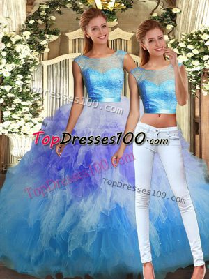 Floor Length Two Pieces Sleeveless Multi-color Quinceanera Gown Backless