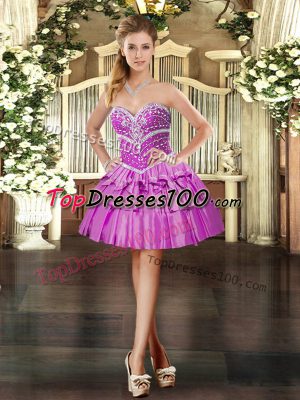 Beading Pageant Dresses Lilac Lace Up Sleeveless Mini Length