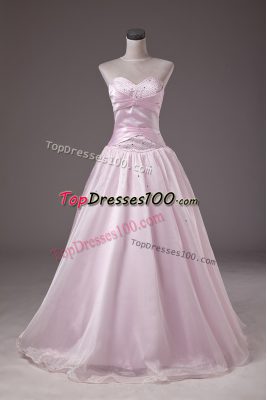 Sumptuous Organza Sweetheart Sleeveless Lace Up Beading Quinceanera Dress in Baby Pink