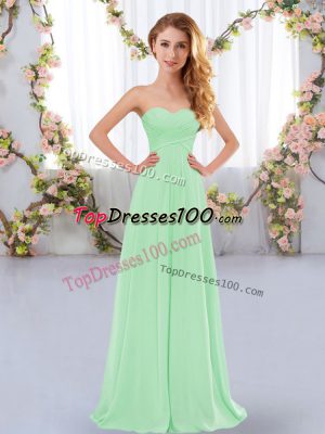 Nice Apple Green Empire Ruching Wedding Party Dress Lace Up Chiffon Sleeveless Floor Length