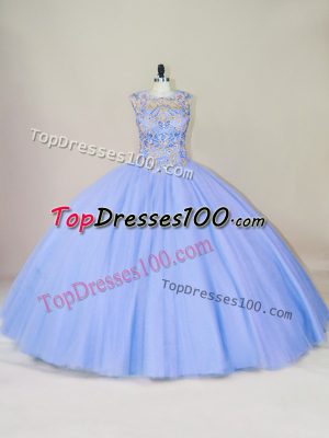 Sumptuous Lavender Tulle Lace Up 15 Quinceanera Dress Sleeveless Floor Length Beading