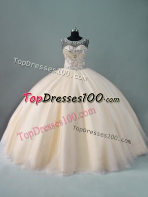 Floor Length Zipper Sweet 16 Dress Champagne for Sweet 16 and Quinceanera with Beading