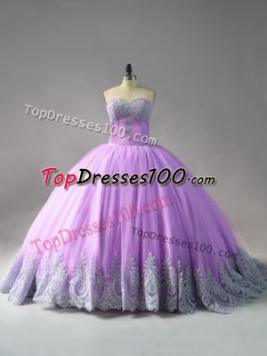 Lace Up Sweet 16 Dresses Lilac for Sweet 16 and Quinceanera with Appliques Court Train