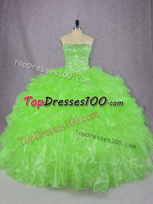 Quinceanera Gown Sweet 16 and Quinceanera with Beading and Ruffles Strapless Sleeveless Lace Up