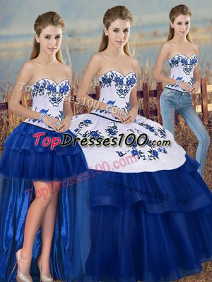 New Style Sweetheart Sleeveless Tulle Quinceanera Gown Embroidery and Bowknot Lace Up