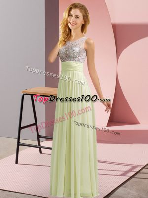 Beading Bridesmaid Dresses Light Yellow Side Zipper Sleeveless Floor Length