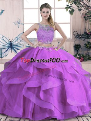 Purple Sleeveless Tulle Lace Up Sweet 16 Dress for Sweet 16 and Quinceanera