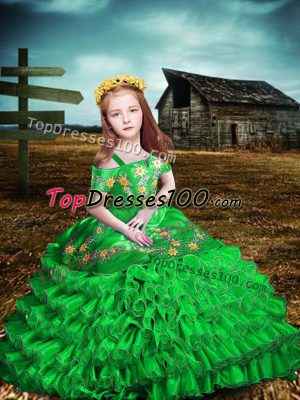 Beautiful Short Sleeves Embroidery and Ruffled Layers Lace Up Pageant Gowns