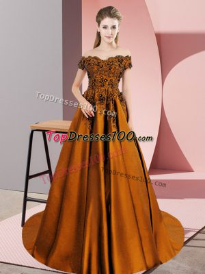 Hot Selling Sleeveless Satin Court Train Zipper Sweet 16 Dresses in Brown with Lace