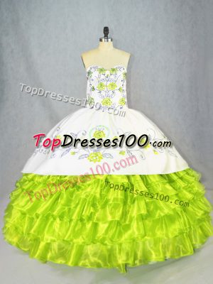Ball Gowns Embroidery and Ruffled Layers 15 Quinceanera Dress Lace Up Organza Sleeveless Floor Length