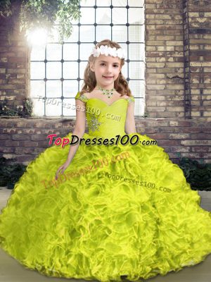 Floor Length Lace Up Winning Pageant Gowns Yellow Green for Party and Wedding Party with Beading